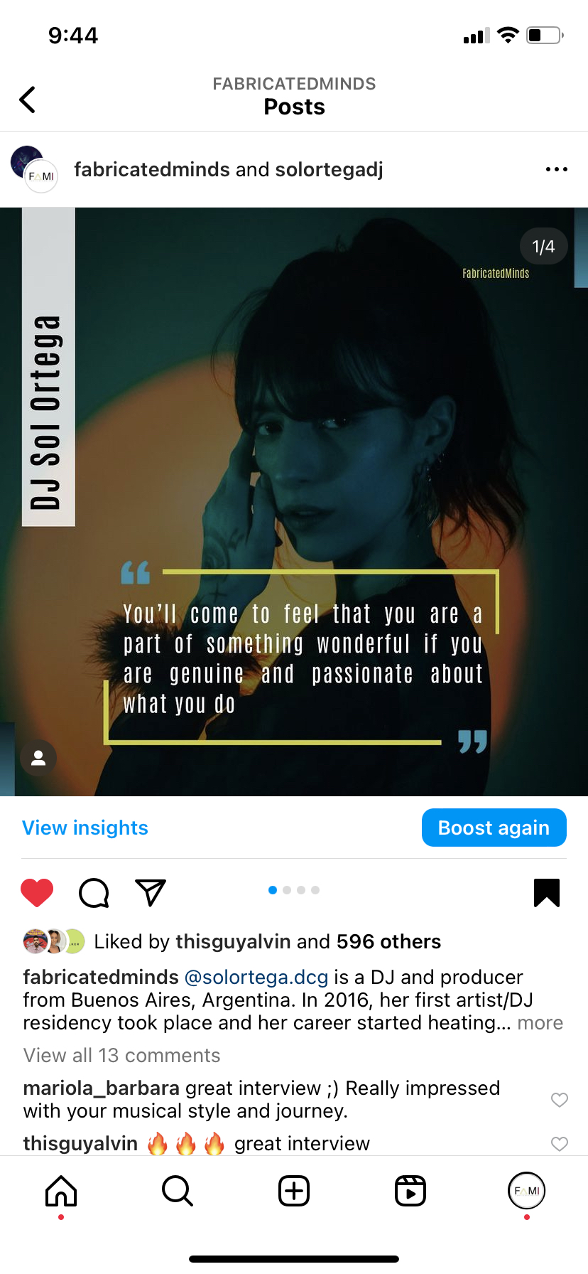 FabricatedMinds Instagram collab post with DJ Sol Ortega