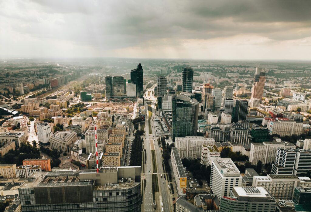 5 Emerging Cities for Art and Culture: Aerial View Warsaw Downtown, Poland. Taken Aug 27, 2023